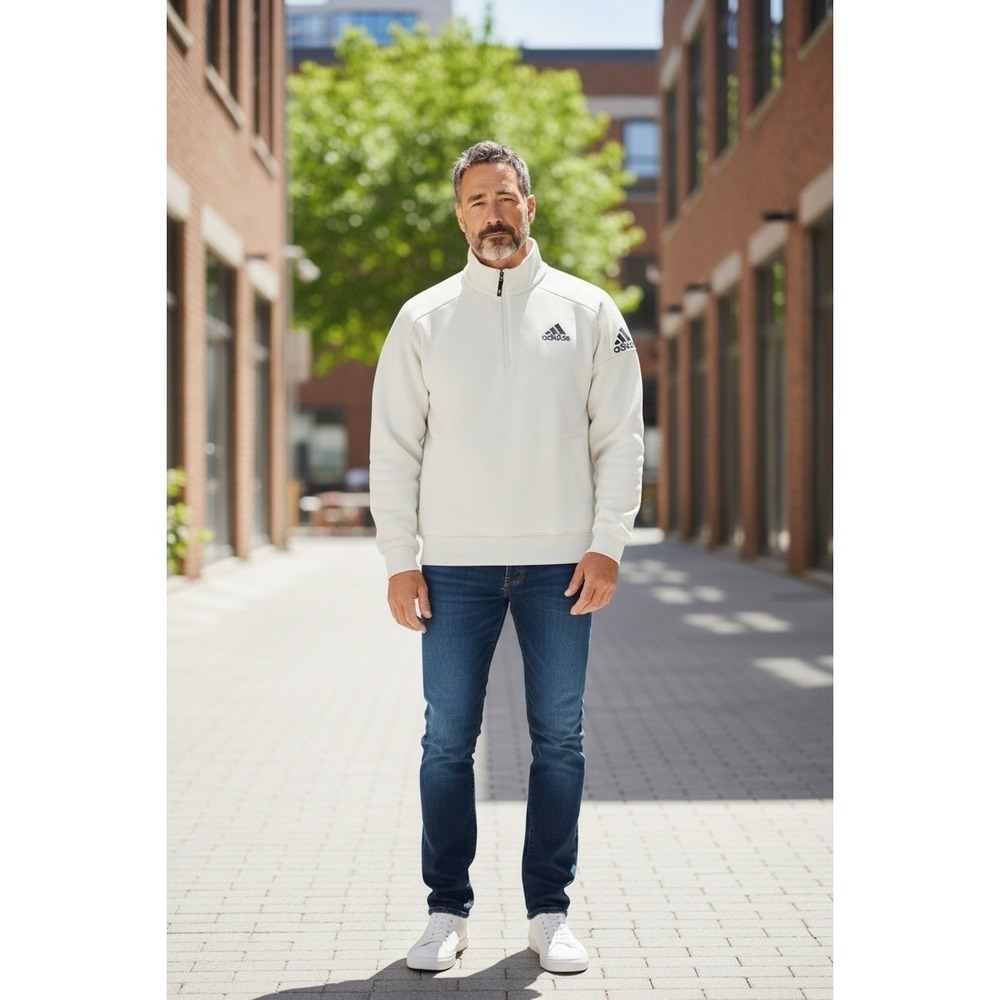 ADIDAS Woven 3/4 ZIP GOLF White Pullover L-XL W Pouch Pockets